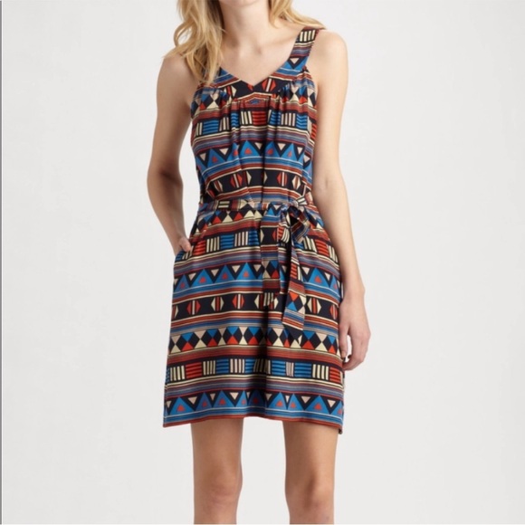 Marc By Marc Jacobs Frida Flag Tribal Print 100% Silk Shift Mini Dress Size S - Picture 1 of 16